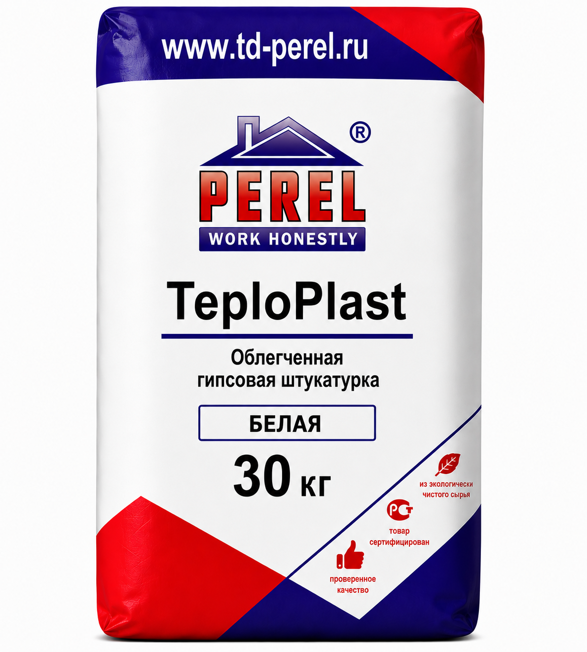 Легкая гипсовая штукатурка с перлитом Perel TeploPlast Белая, 30 кг