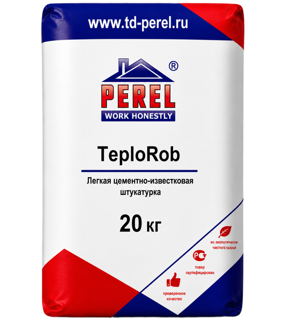 Легкая цементно-известковая штукатурка с перлитом Perel TeploRob, 20 кг